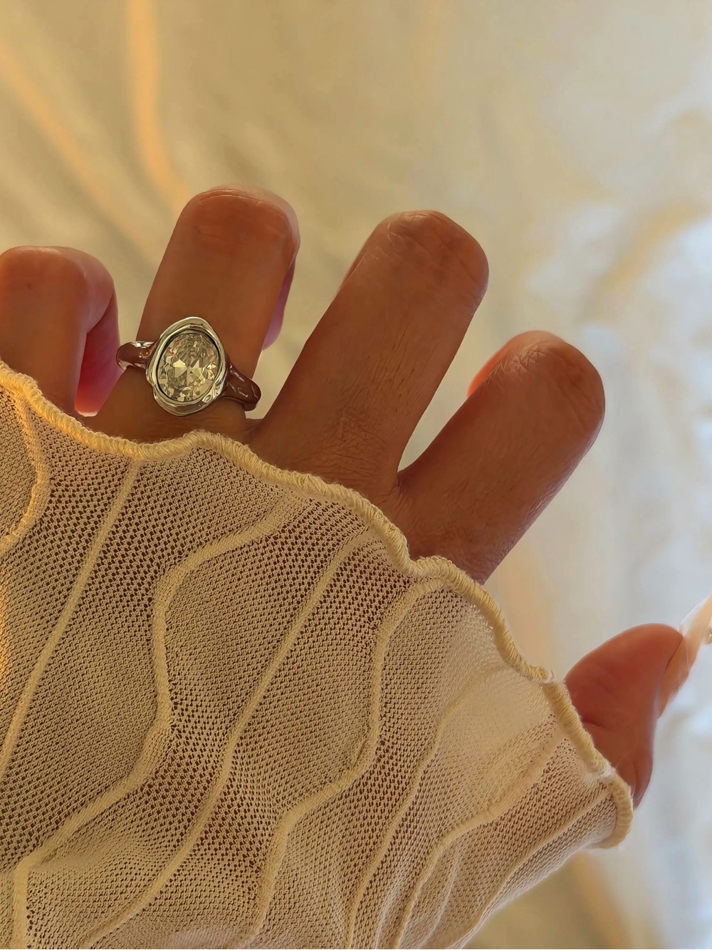 Stainless Steel Teardrop Cubic Zirconia Ring